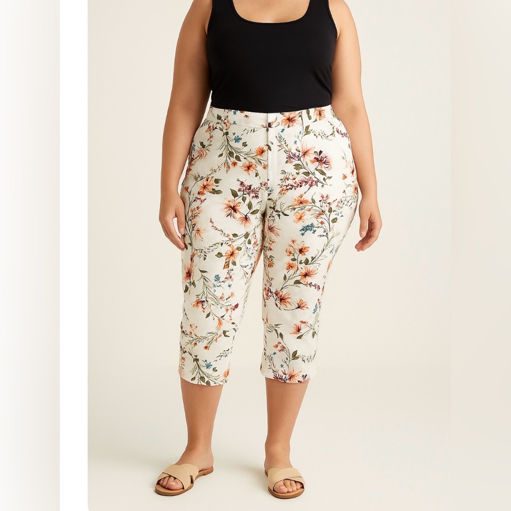 Beautiful Floral Stretch Capris 24W by St. John’s Bay – Fresh, Breezy